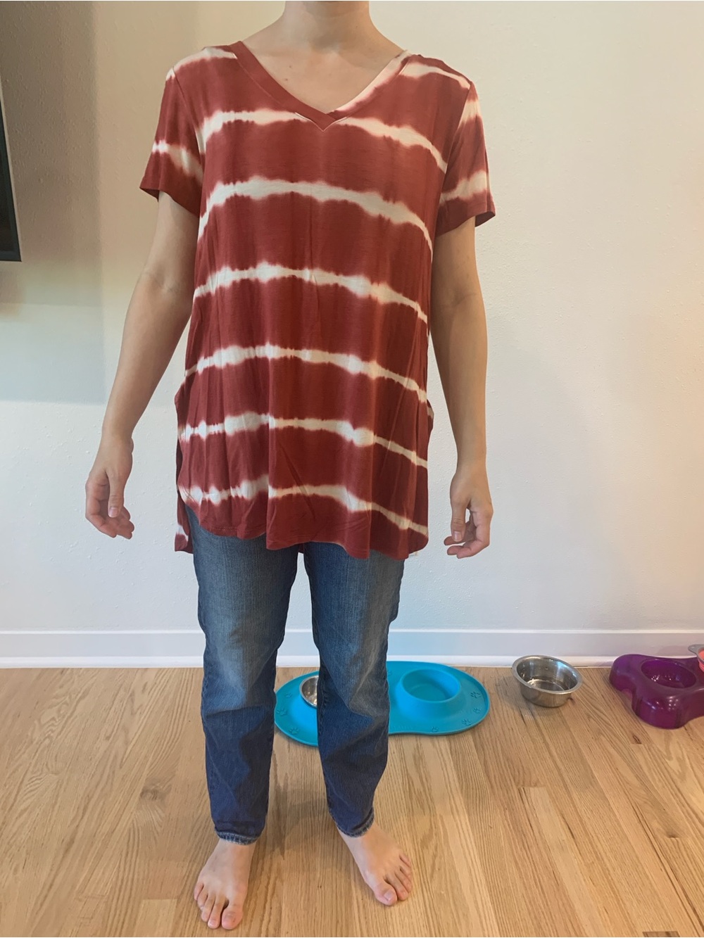 Rust Tie-Dye V-Neck Tunic Top